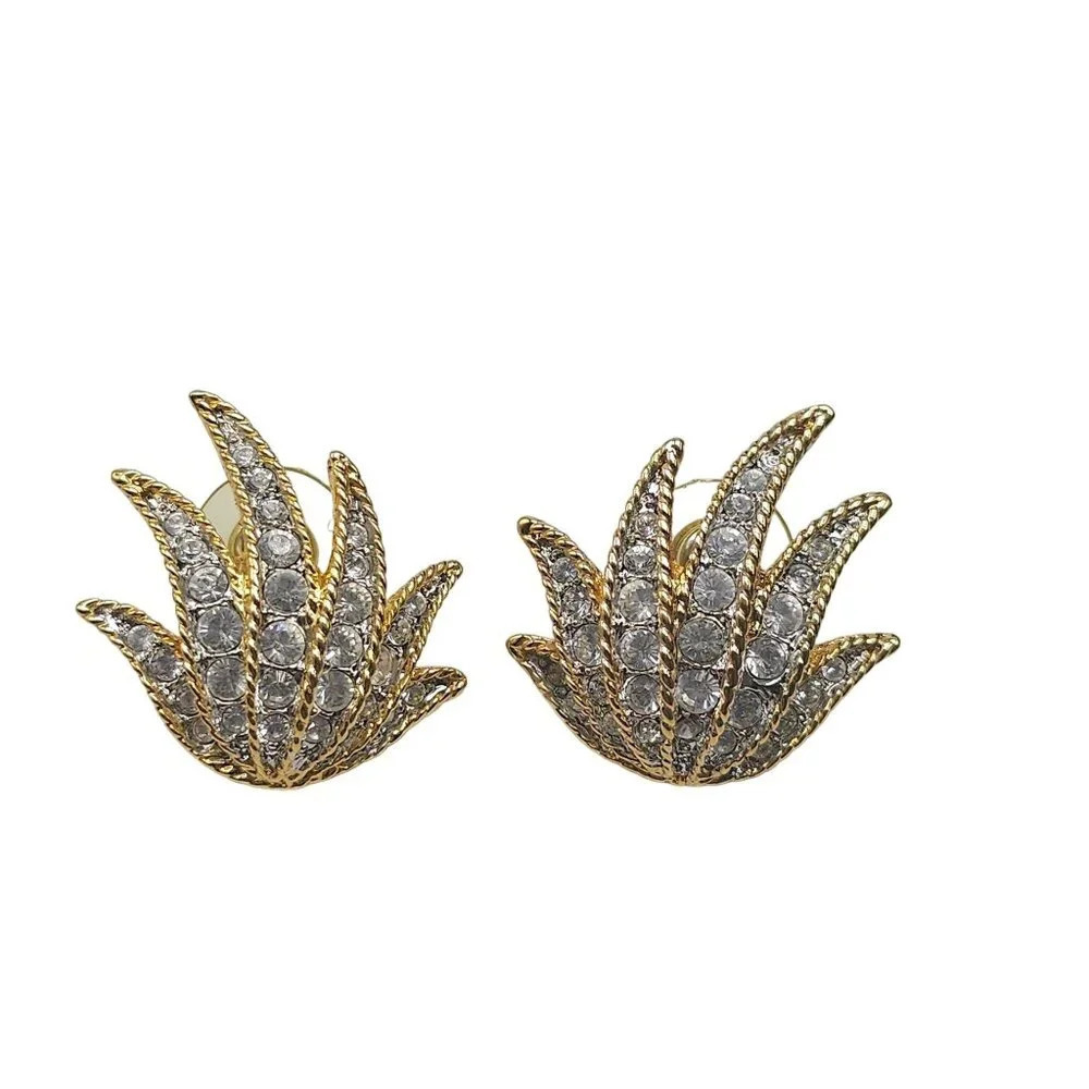 Joan Rivers Gold-Tone Clear Crystal Flame Earrings Vintage Style